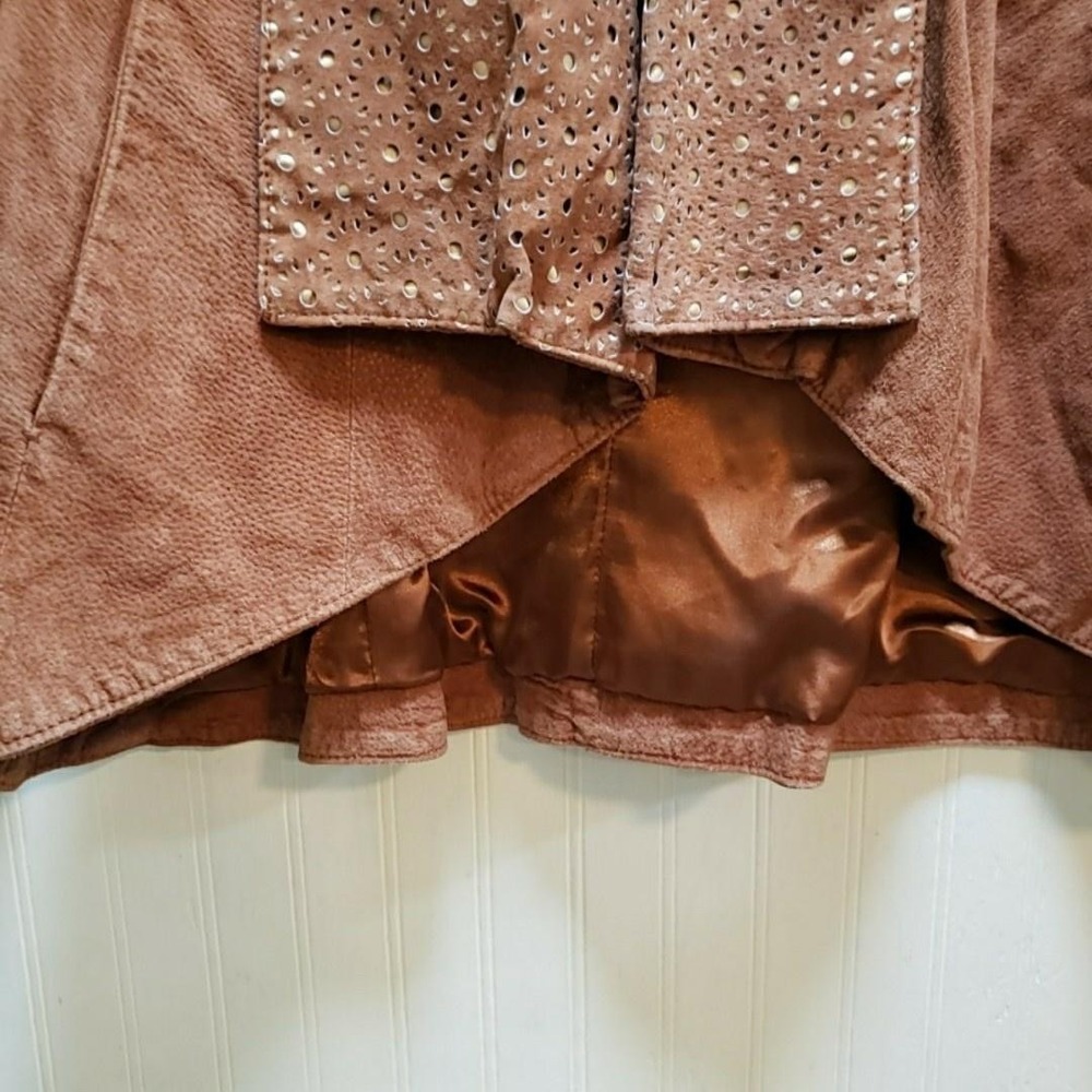 IMAN Jacket Womens M Brown Suede Open Front Perforated Collar Genuine Leather - Picture 5 of 9